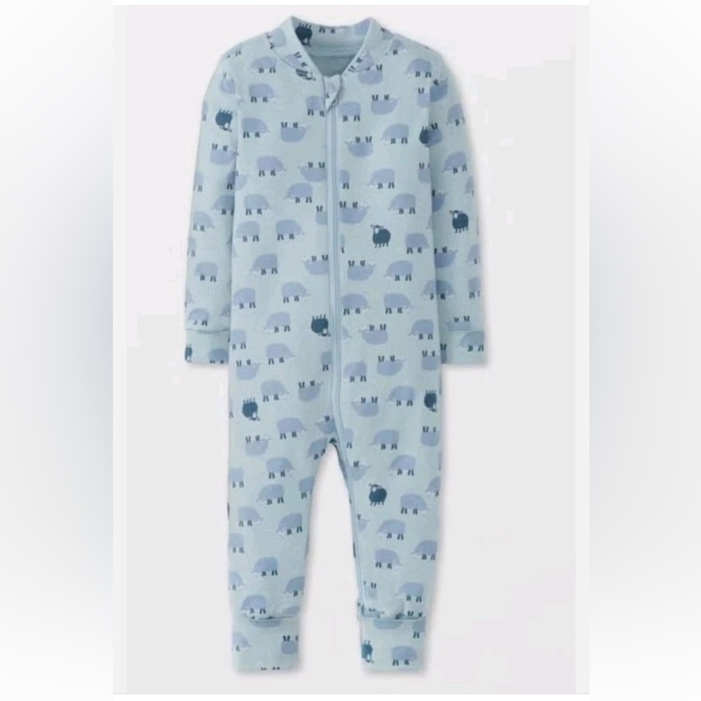 Hanna Andersson Light Blue Animal Print Baby Onesie